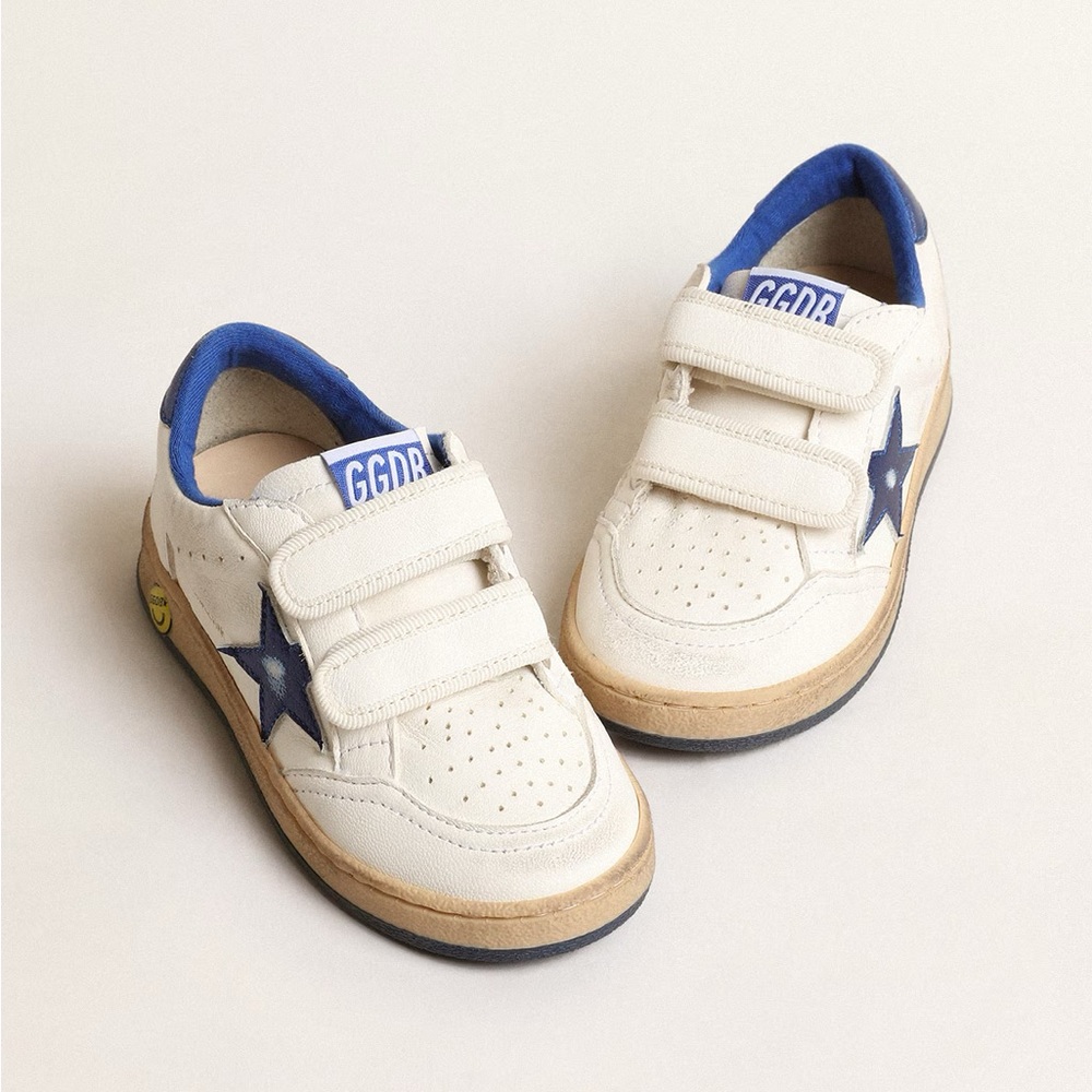 Golden Goose Kids Cream and Blue Star Sneakers
